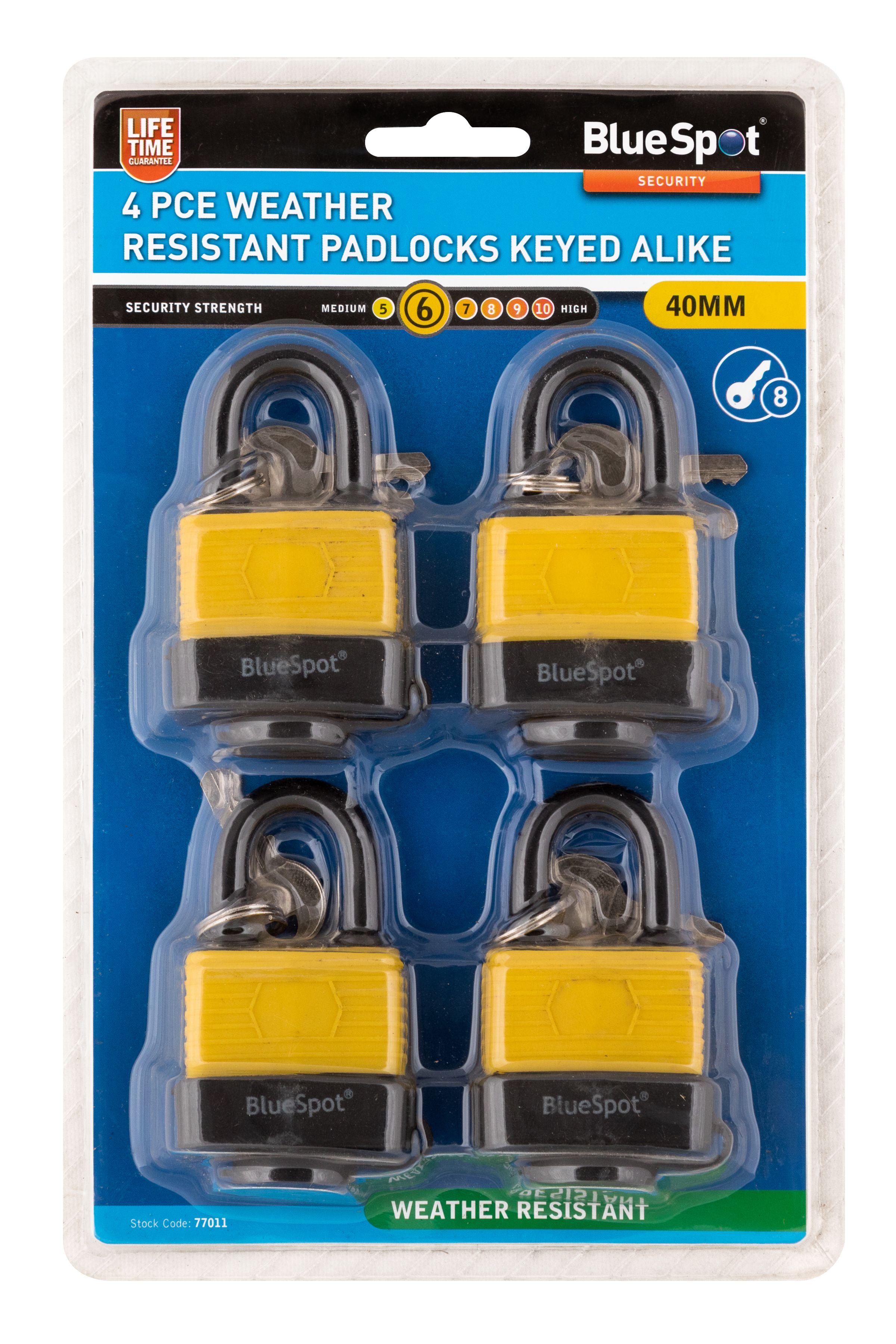 Blue Spot Tools 4 PCE 40mm Weather Resistant Padlocks Keyed Alike