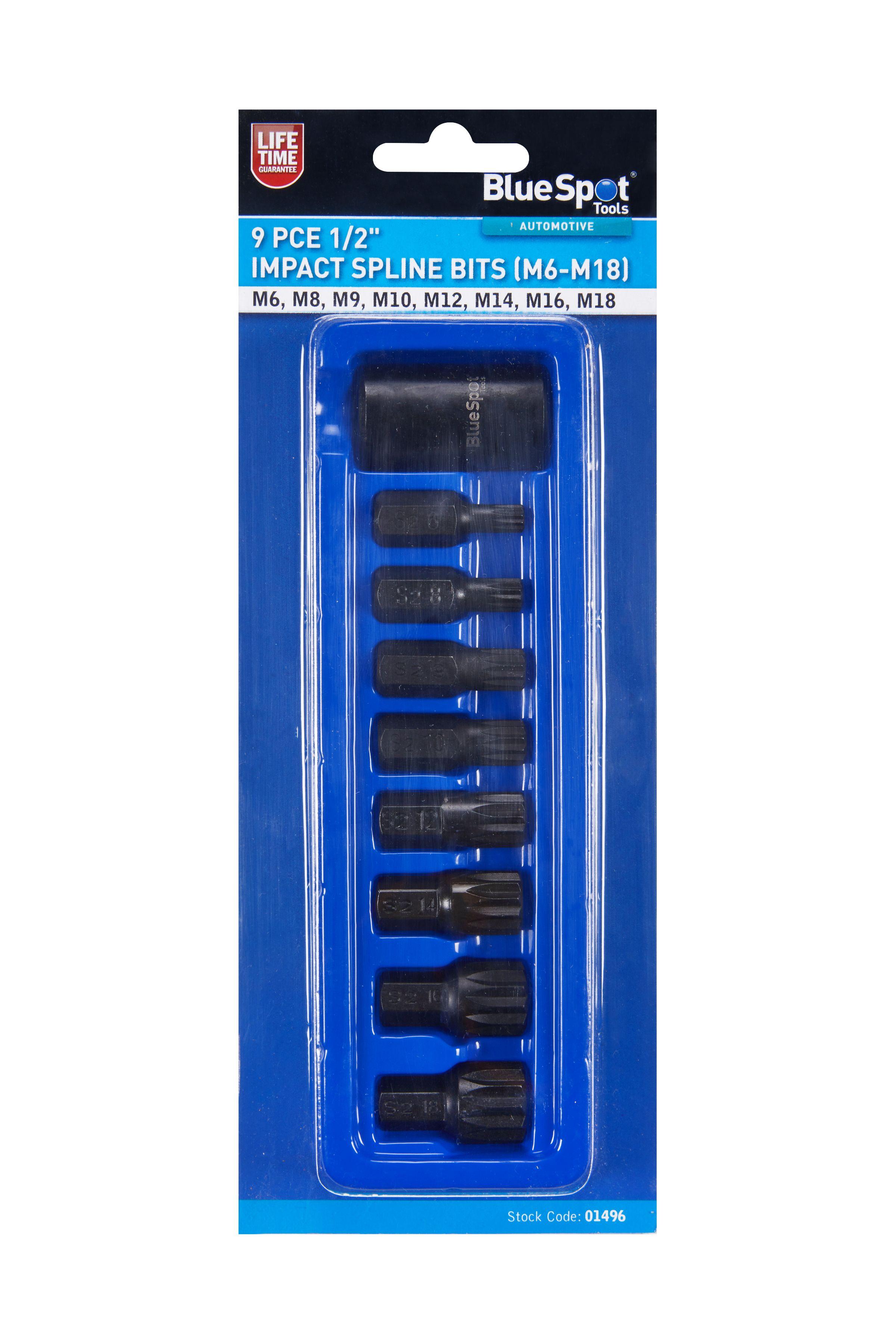 Blue Spot Tools 9 PCE 1/2" Impact Spline Bits (M6-M18)