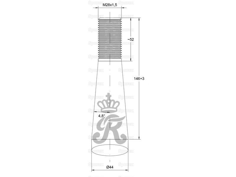Loader Tine - Straight 915mm, Thread size: M28 x 1.5 (Square)