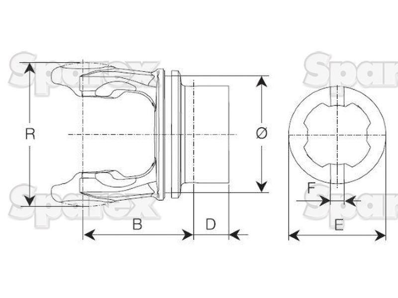 PTO Tube Yoke (U/J Size: 30.2 x 79.4mm) Profile: Square, Size: 46.9 x 4.5mm, Ref: 12244. Bondioli & Pavesi (204S66854)