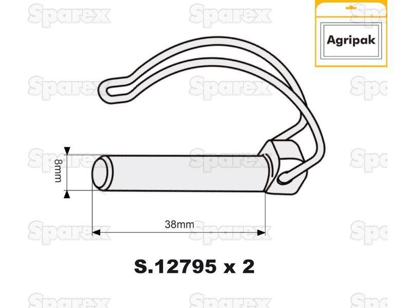 Pipe Linch Pin, Pin Ø8mm x 38mm (2 pcs. Agripak)