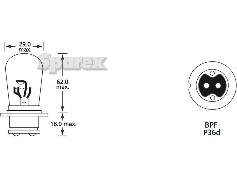 Halogen Head Light Bulb, 12V, 40W, P36d Base Lucas, Massey Ferguson