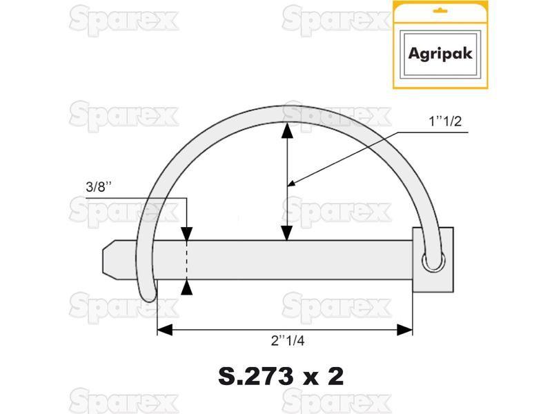 Shaft Locking Pin, Pin Ø9.5mm x 57mm (2 pcs. Agripak)