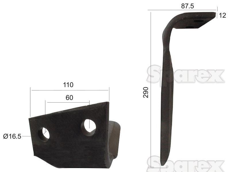 Power Harrow Blade 110x12x290mm LH. Hole centres: 60mm. Hole Ø 16.5mm. Replacement forFeraboli (SKH & MF). for Feraboli (SKH & MF)