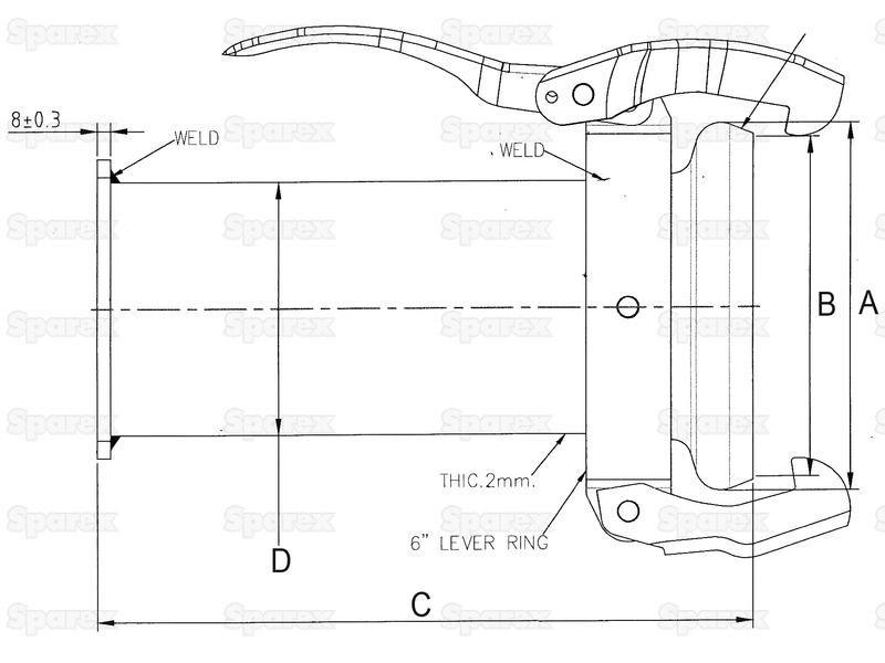 Coupling with Square Flange Long - Female 6'' (159mm) x 6'' (150mm) (Galvanised)