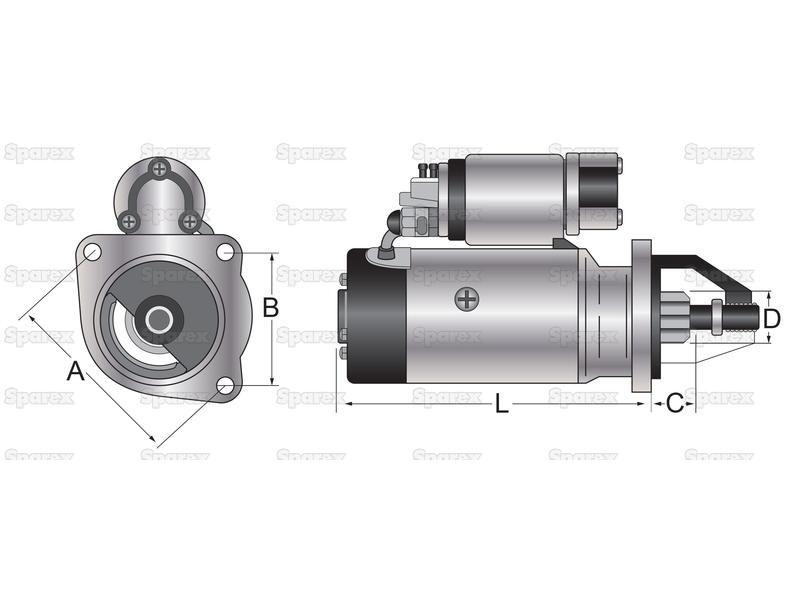Starter Motor - 12V, 2.8Kw, Gear Reducted (Sparex) for Massey Ferguson
