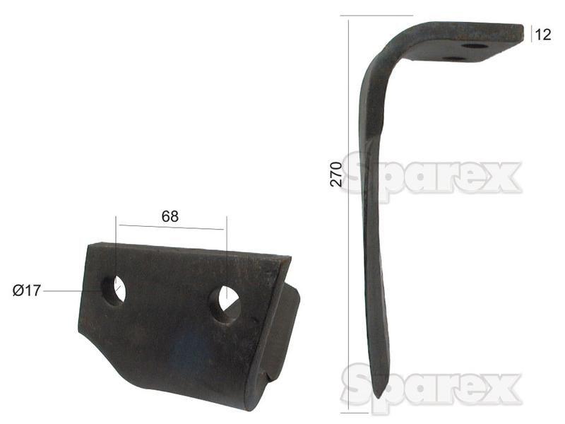 Power Harrow Blade 110x12x270mm LH. Hole centres: 68mm. Hole Ø 17mm. Replacement forKuhn. for Seima VARIOUS