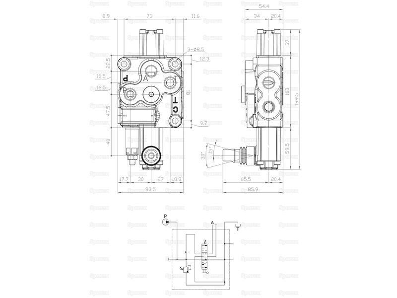 Hydraulic Monoblock Valve3/8''BSP Ports 1 Bank Single acting Spring centered