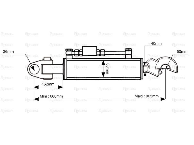 Hydraulic Top Link (Cat.36mm/2) Knuckle and Q.R CBM Hook, Cylinder Bore: 80mm, Min. Length : 680mm.