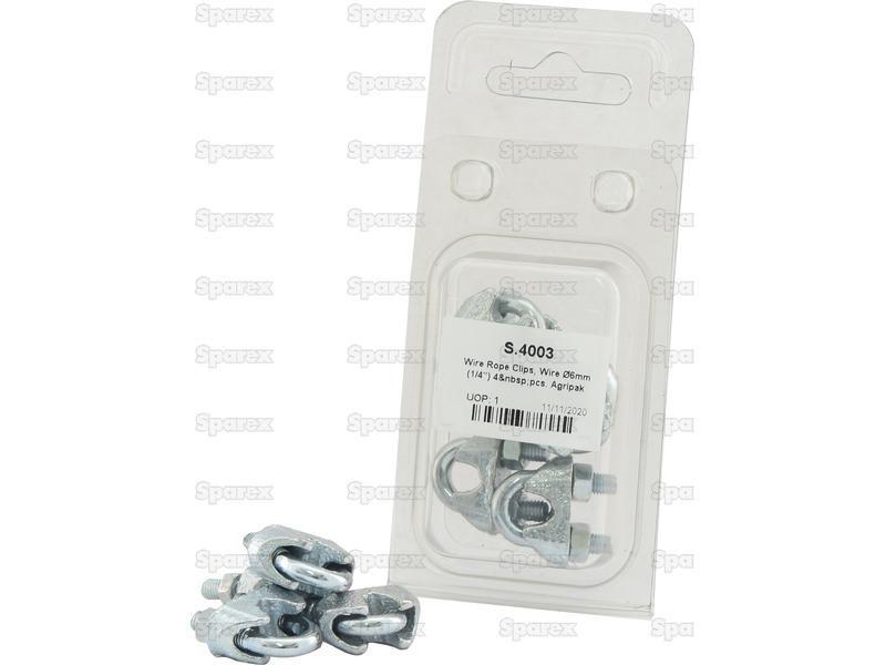 Wire Rope Clips, Wire Ø6mm (1/4'') 4 pcs. Agripak