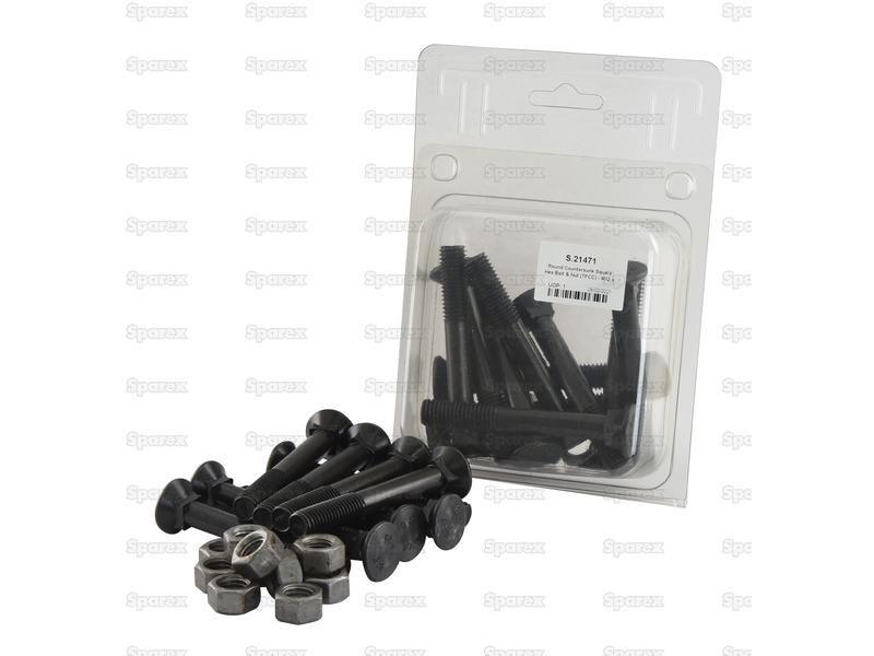 Round Countersunk Square Hex Bolt & Nut (TFCC) - M12 x 90mm, Tensile strength 8.8 (10 pcs. Agripak)