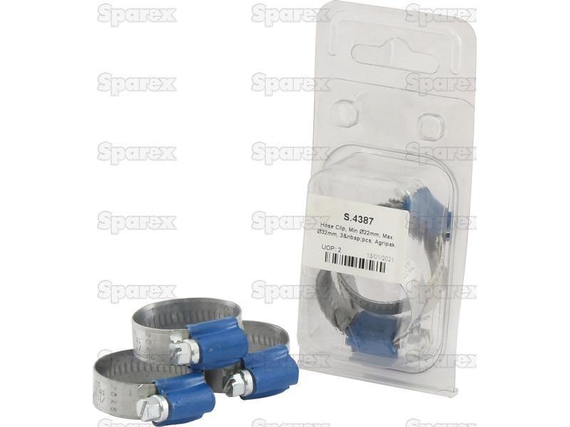 Hose Clip, Min Ø22mm, Max. Ø32mm, 3 pcs. Agripak.