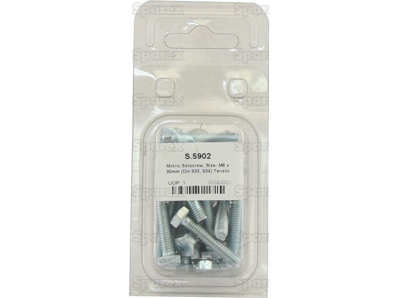 Metric Setscrew, Size: M6 x 30mm (Din 933, 934) Tensile strength: 8.8.