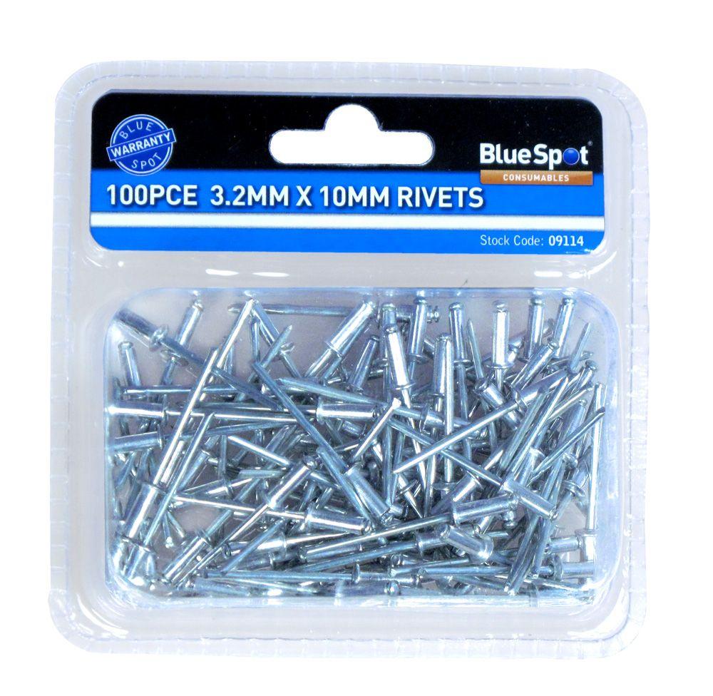 Blue Spot Tools 100 PCE 3.2mm X 10mm Aluminium Rivets