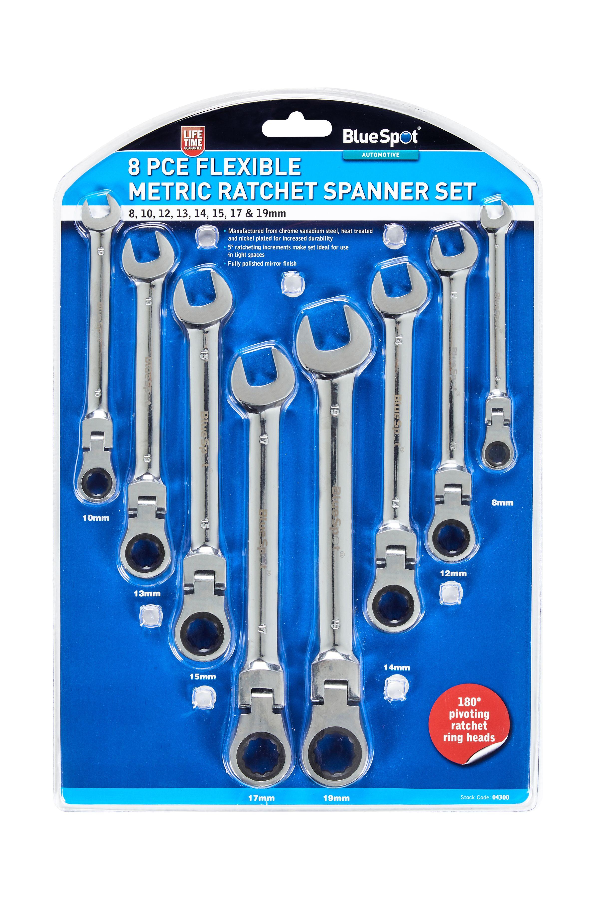 Blue Spot Tools 8 PCE Flexible Metric Ratchet Spanner Set (8-19mm)