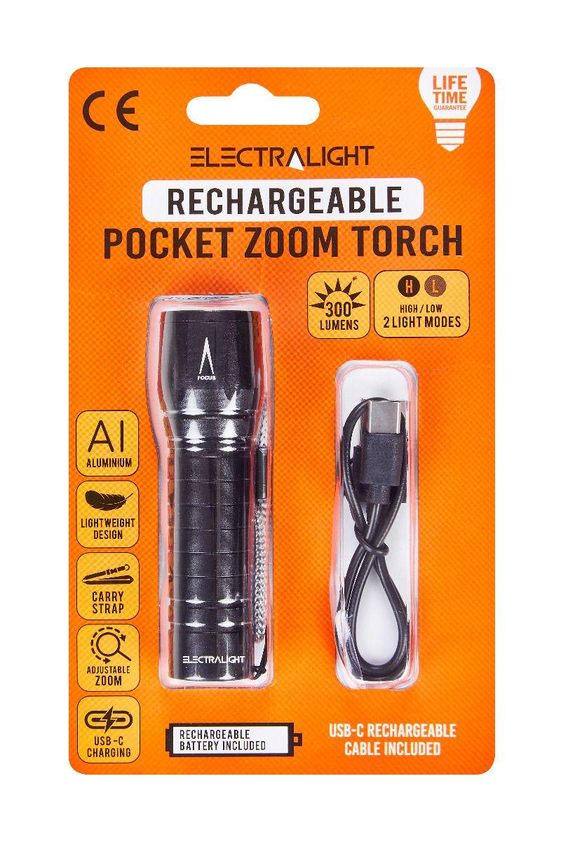 Electralight 300 Lumen Rechargeable Pocket Zoom Torch