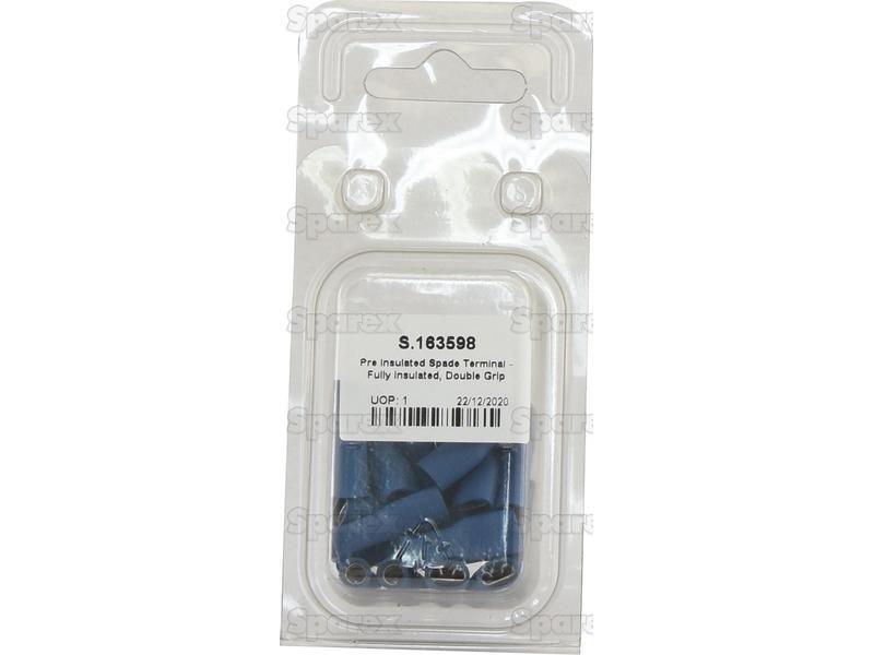 Pre Insulated Spade Terminal - Fully Insulated, Double Grip - Female, 6.3mm, Blue (1.5 - 2.5mm), (Agripak 25 pcs.)
