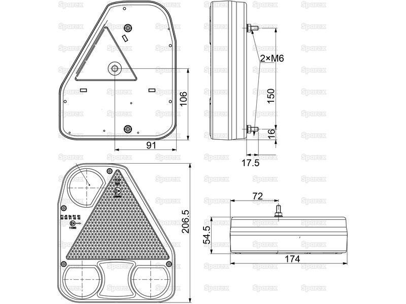 LED Rear Combination Light, Function: 4, Brake / Tail / Indicator / Fog, RH, 12-24V