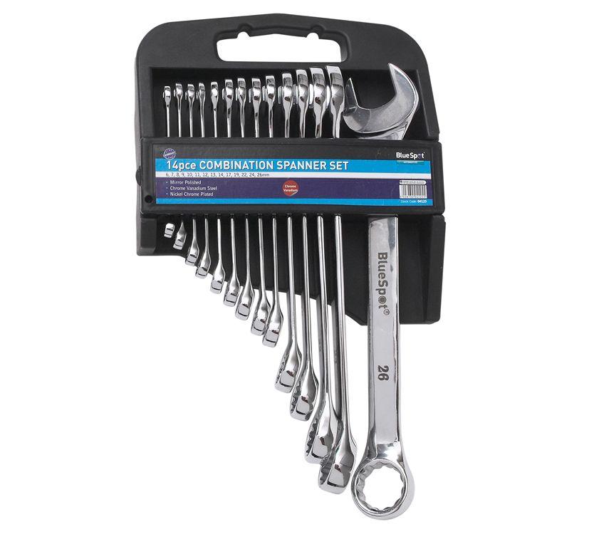 Blue Spot Tools 14 PCE Chrome Vanadium Metric Combination Spanner Set (6-26mm)