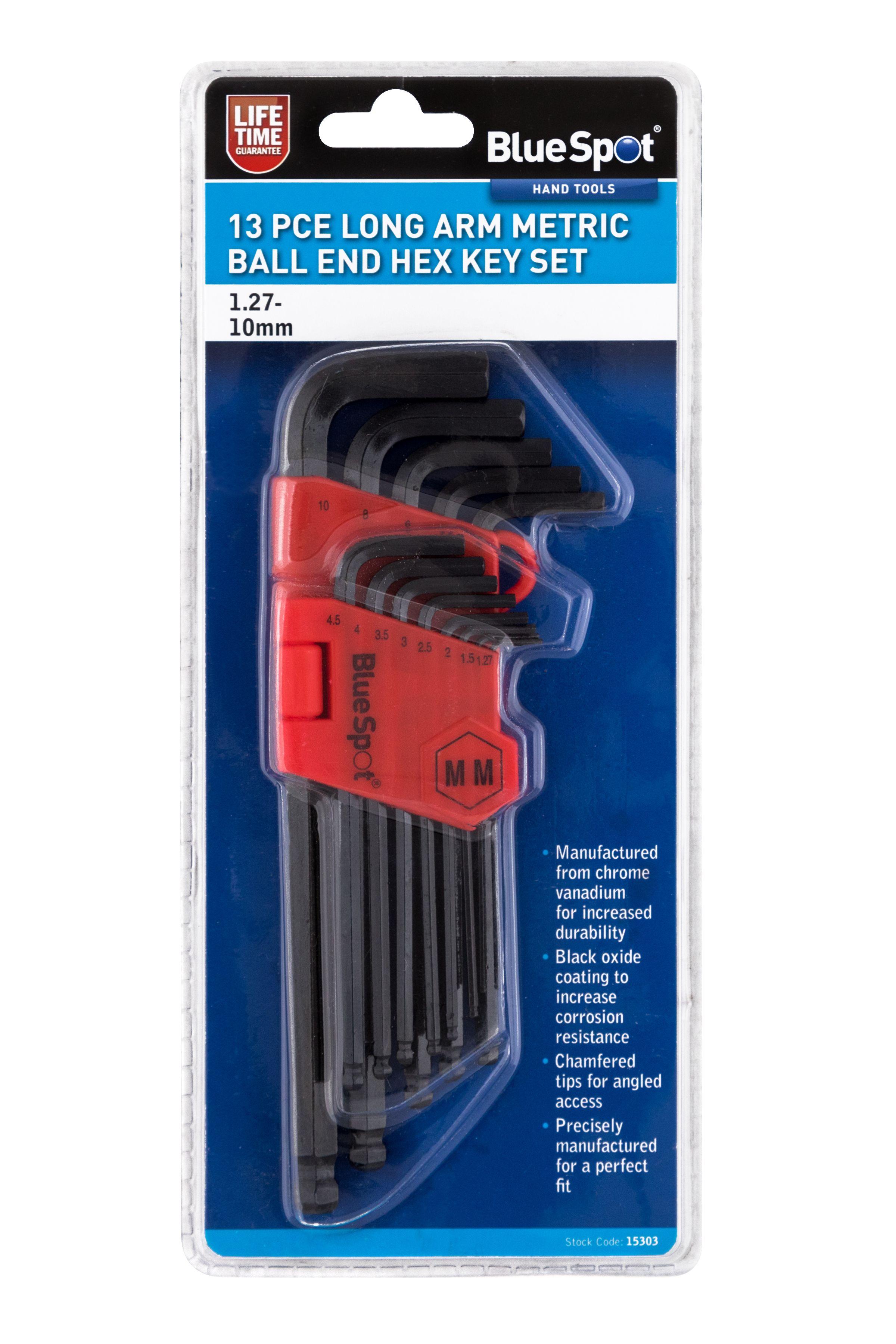 Blue Spot Tools 13 PCE Long Arm Metric Ball End Hex Key Set (1.27-10mm)
