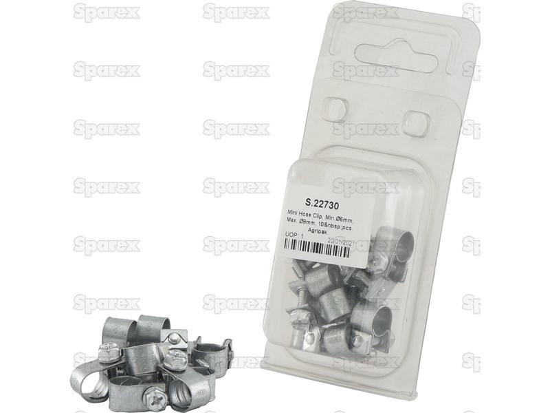 Mini Hose Clip, Min Ø6mm, Max. Ø8mm, 10 pcs. Agripak.