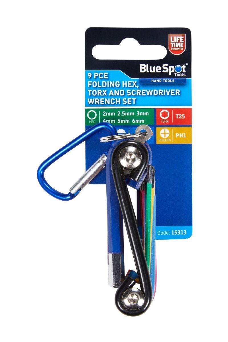 Blue Spot Tools 9 PCE Folding Hex, Torx and Screwdriver Wrench Set
