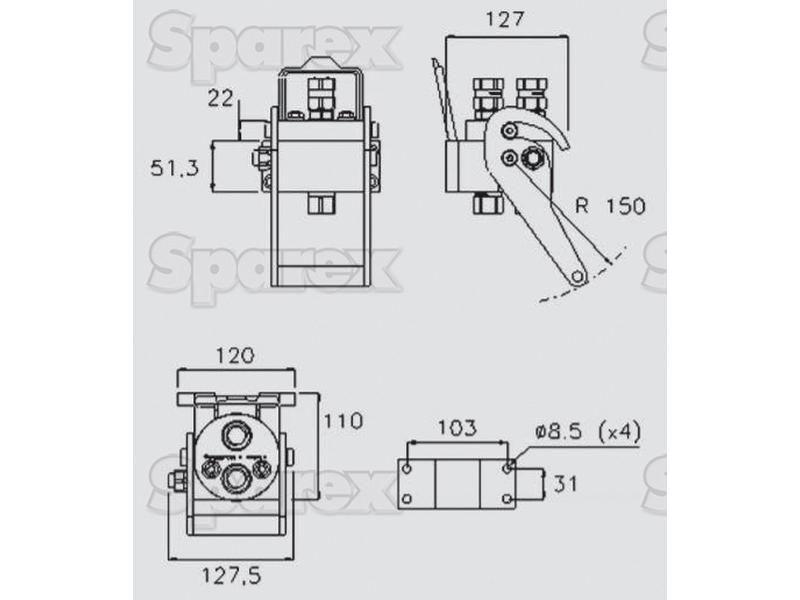 Faster Multiport Coupling - 2 Ports 3/8'' Body x M22 x 1.50 Metric Male Thread (Mobile Part) Faster S.p.A (2P2062222MC)