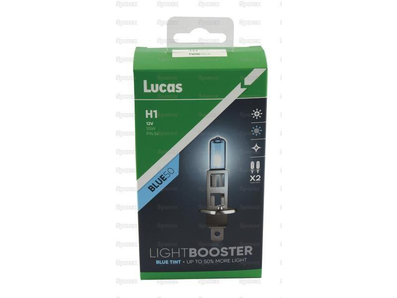 Halogen Lightbooster Blue50 Head Light, H1, Twin Pack, 12V, 55W Lucas (LLX448BLUX2)