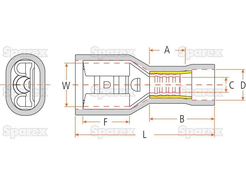 Pre Insulated Spade Terminal, Standard Crimp - Female, 6.3mm, Red (0.5 - 1.5mm) (Agripak 25 pcs.)