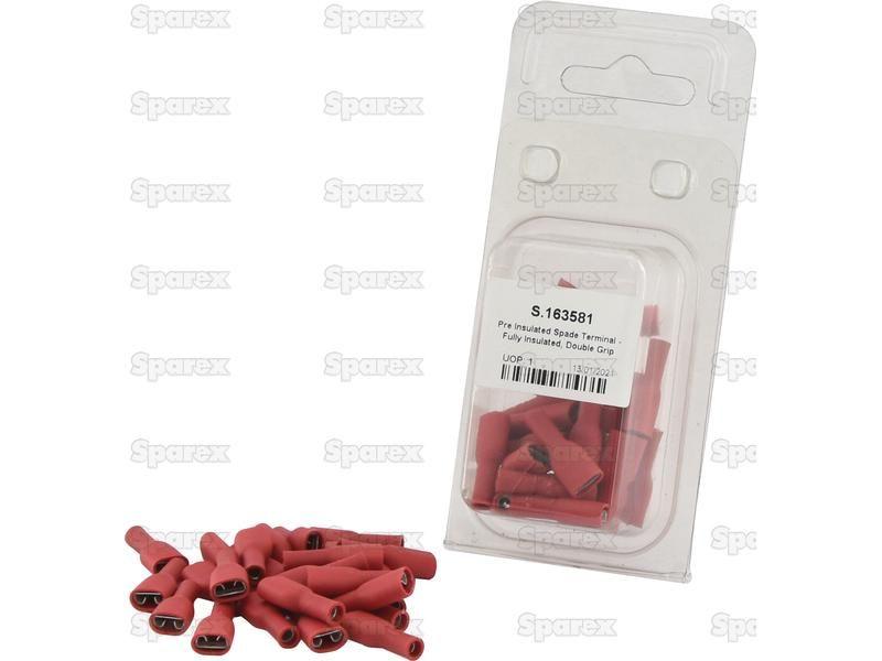 Pre Insulated Spade Terminal - Fully Insulated, Double Grip - Female, 6.3mm, Red (0.5 - 1.5mm), (Agripak 25 pcs.)