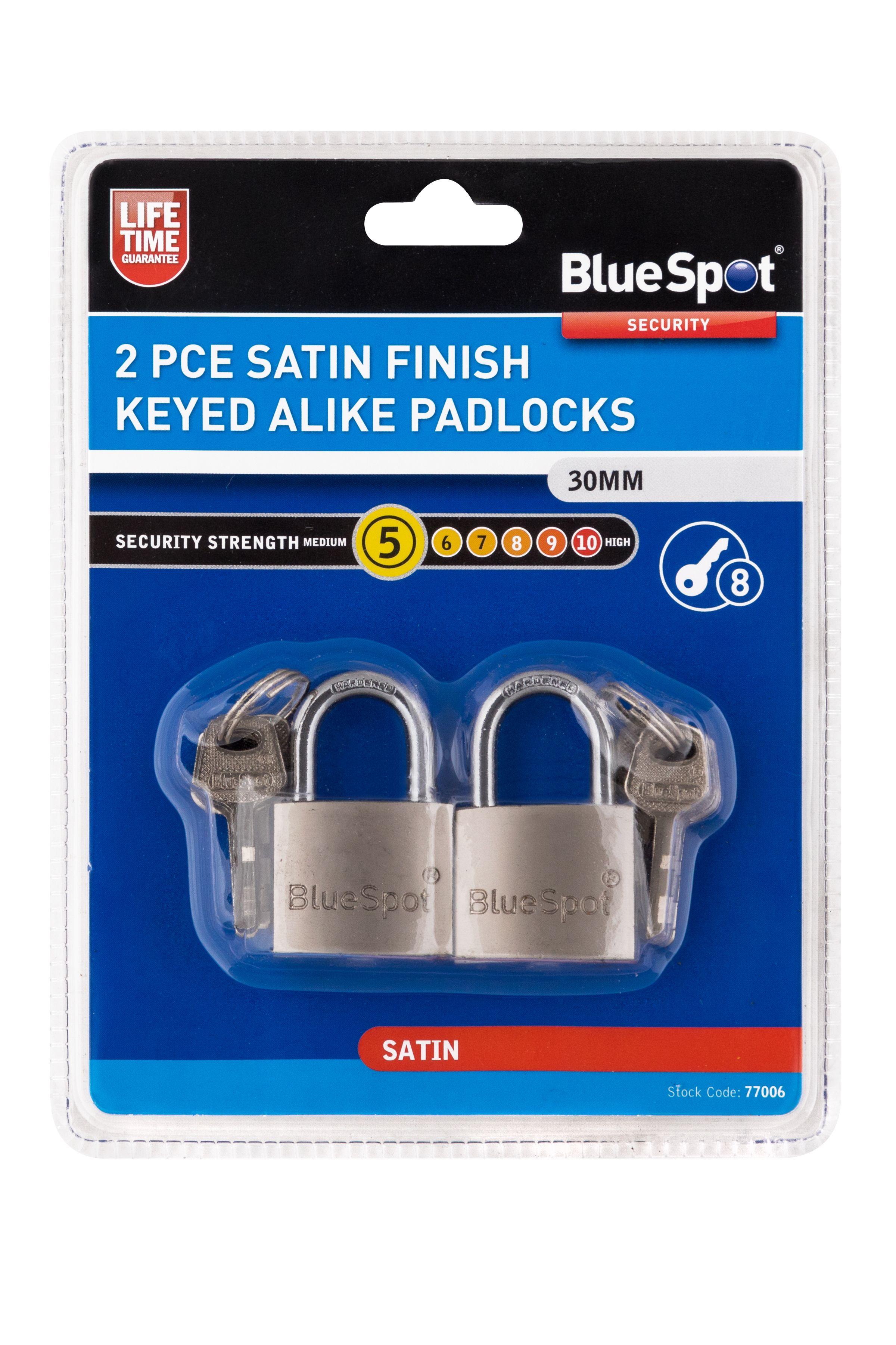 Blue Spot Tools 2 PCE 30mm Satin Finish Keyed Alike Padlocks