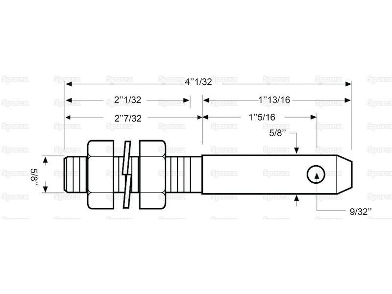 Lower link implement pin 16x102mm, Thread size 5/8''x57mm Cat. 0