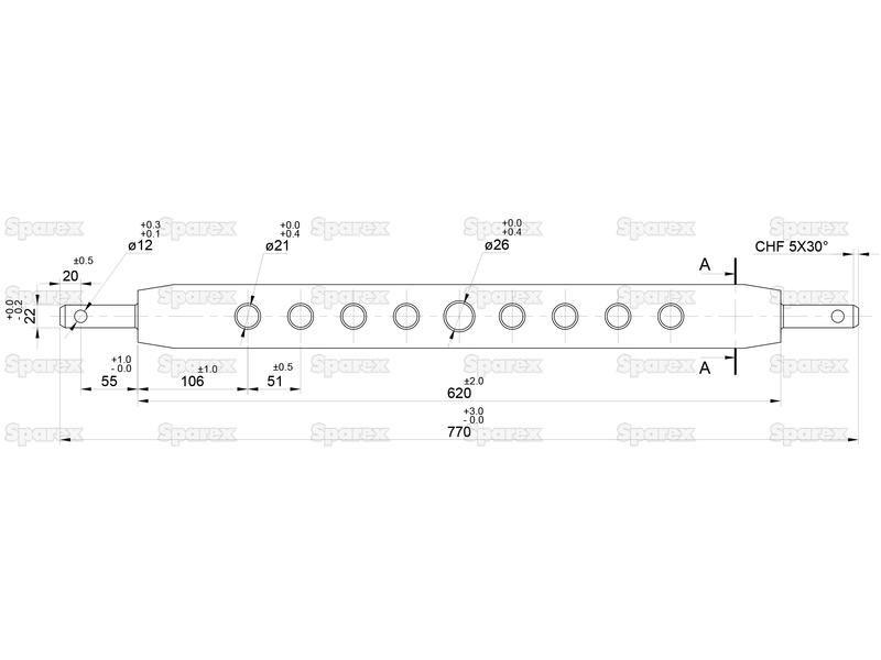 Drawbar Hitch System (Cat. 1) No. holes: 9, 730mm.