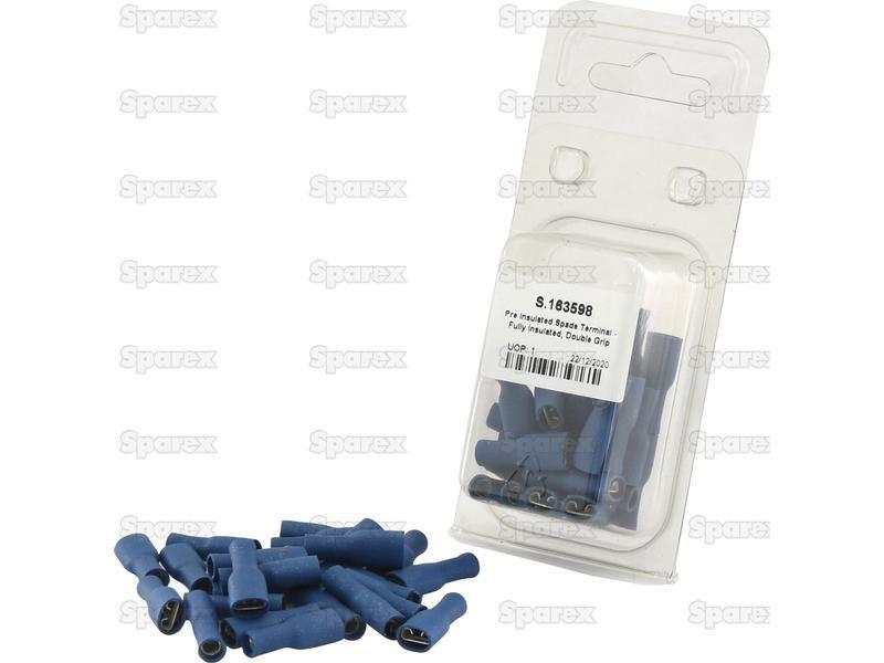 Pre Insulated Spade Terminal - Fully Insulated, Double Grip - Female, 6.3mm, Blue (1.5 - 2.5mm), (Agripak 25 pcs.)