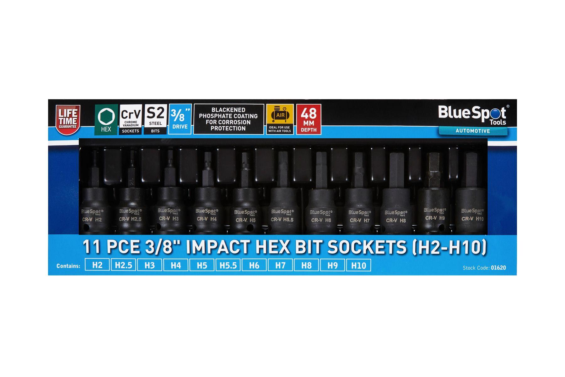 Blue Spot Tools 11 PCE 3/8" Impact Hex Bit Sockets (H2-H10)