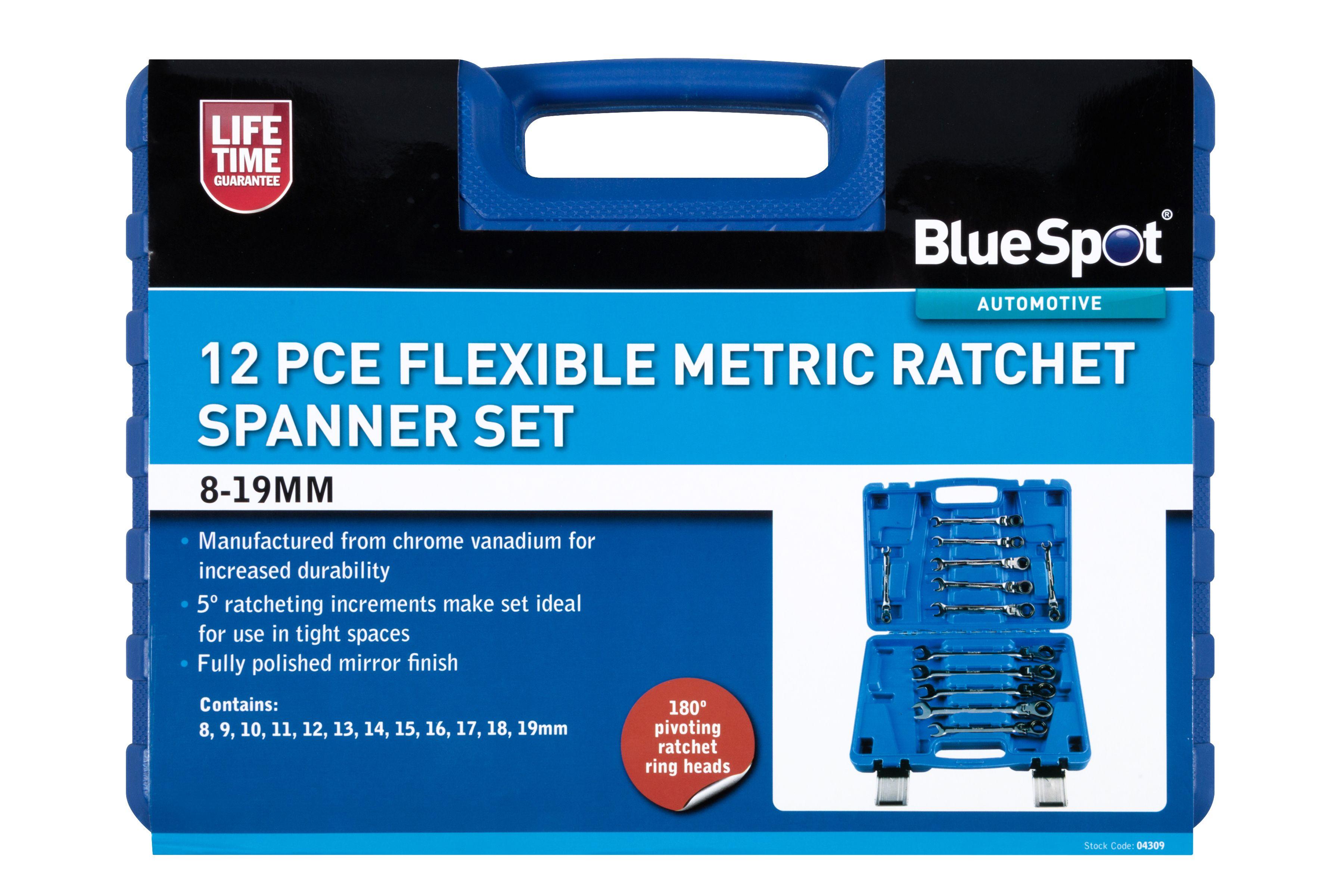 Blue Spot Tools 12 PCE Flexible Metric Ratchet Spanner Set (8-19mm)(With Case)
