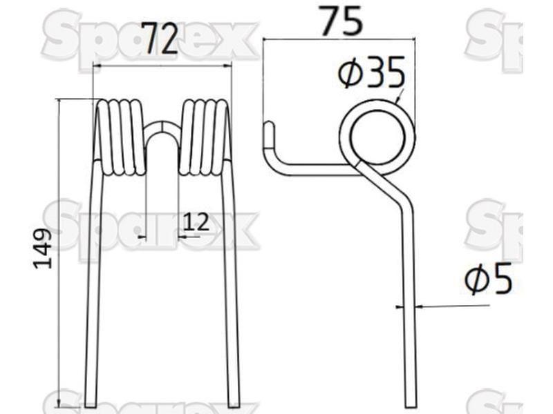 Pick-Up Haytine - -  Length:149mm, Width:72mm, Ø5mm - Replacement for Taarup for Taarup