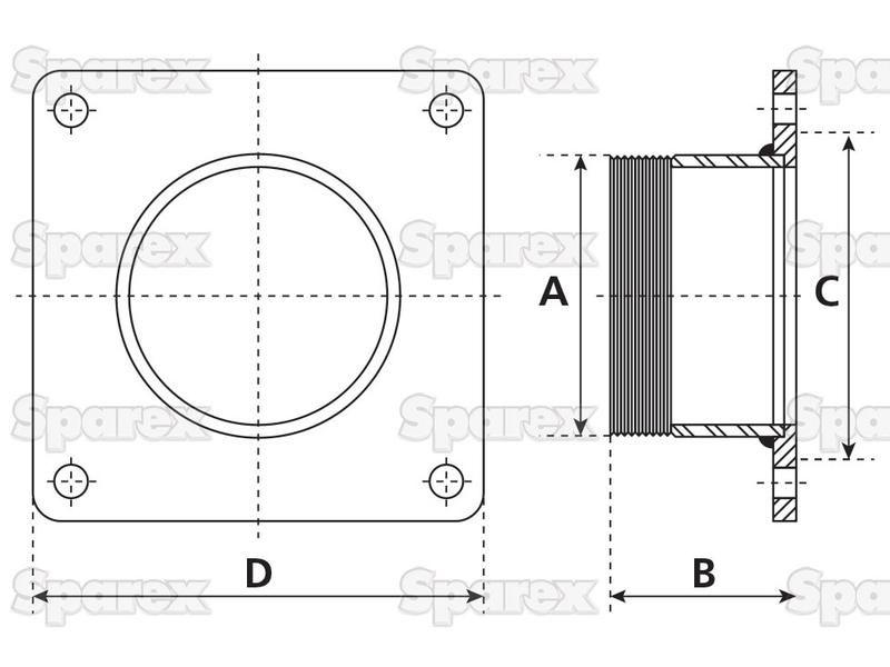 Square Flange with Thread 4'' BSPT (100mm) (Galvanised)