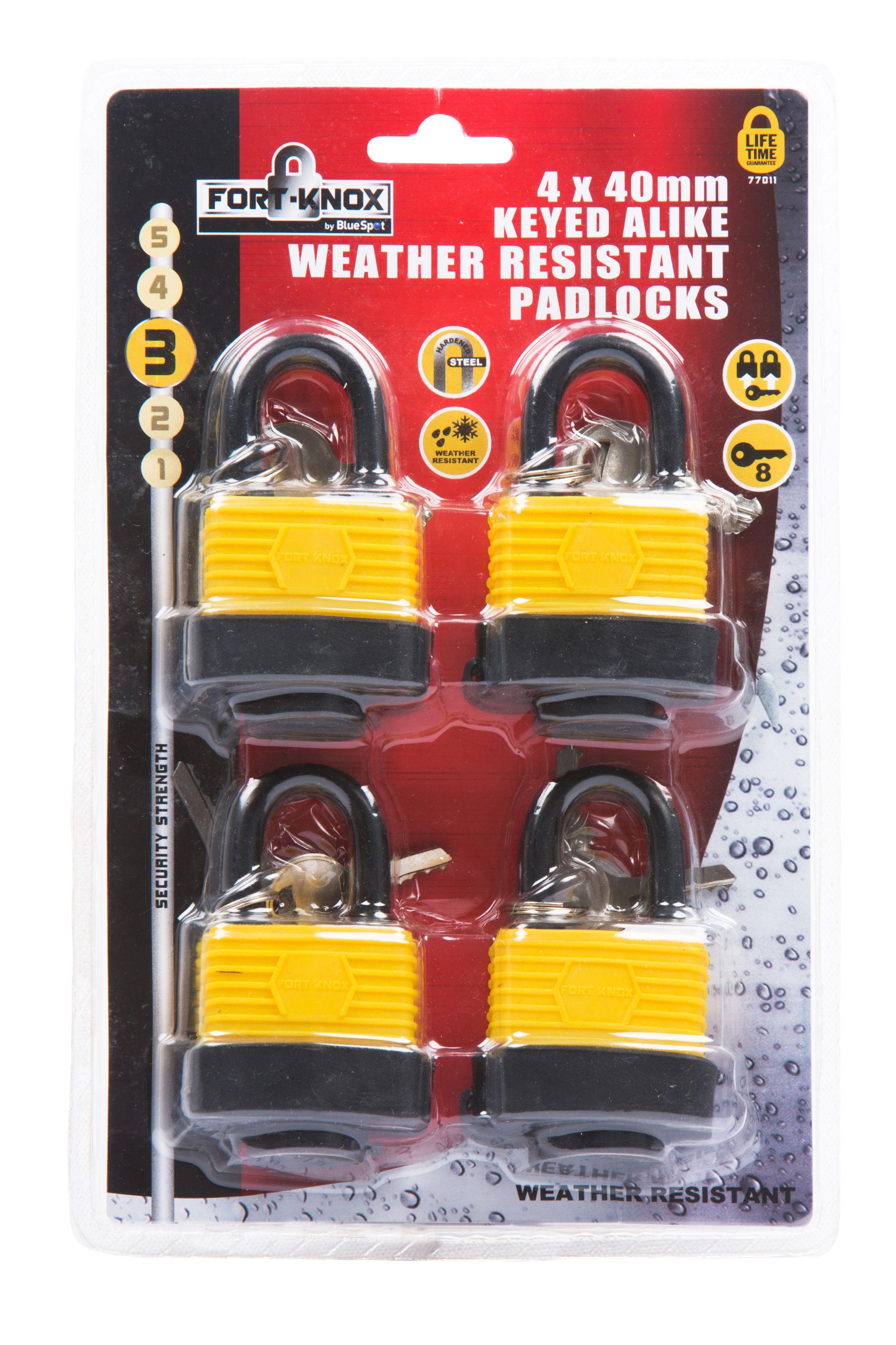 Blue Spot Tools 4 PCE 40mm Weather Resistant Padlocks Keyed Alike
