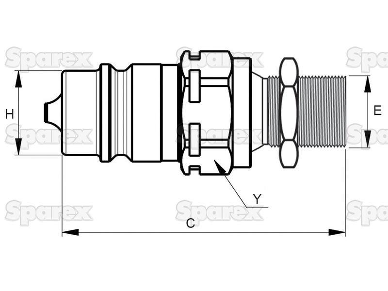 Faster Quick Release Hydraulic Coupling Male 1/2'' Body x M22 x 1.50 Metric Male Bulkhead Faster S.p.A (CNV087/2215 M, CNV087/2215M)