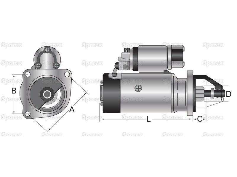 Starter Motor - 12V, 2.2Kw (Sparex) for Ford New Holland, Massey Ferguson, Lucas