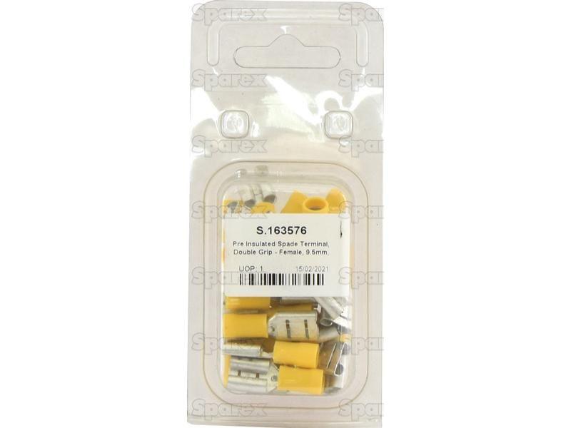 Pre Insulated Spade Terminal, Double Grip - Female, 9.5mm, Yellow (4.0 - 6.0mm) (Agripak 25 pcs.)