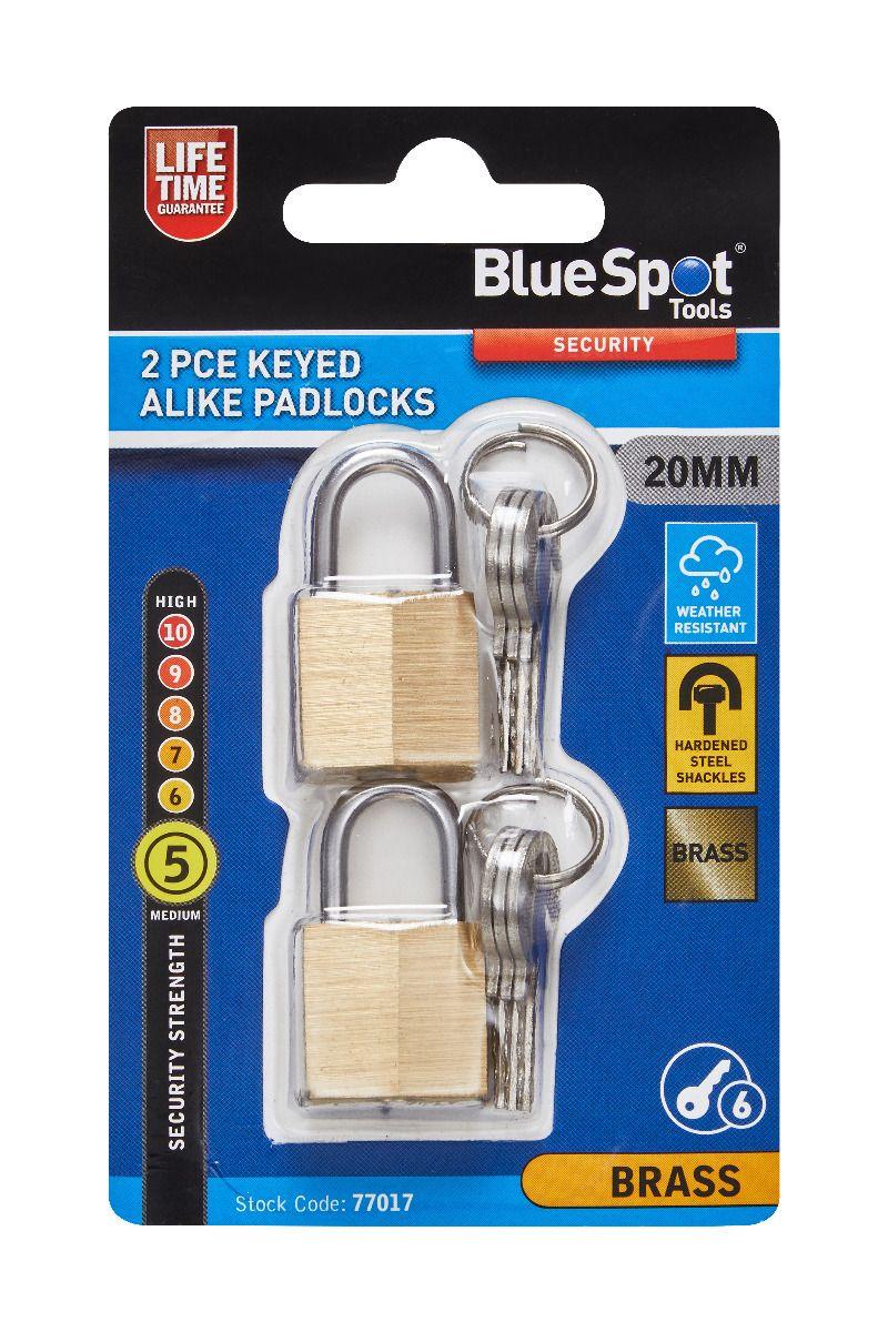 Blue Spot Tools 2 X 20MM Brass Padlock Keyed Alike