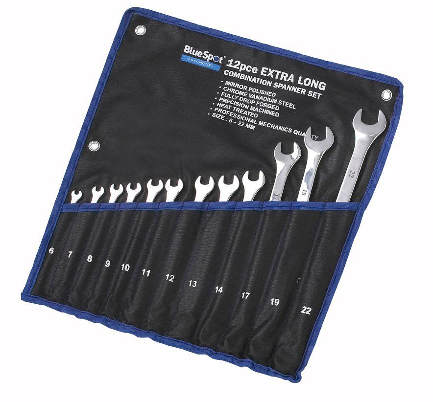 Blue Spot Tools 12 PCE Extra Long Chrome Vanadium Metric Combination Spanner Set (6-22mm)