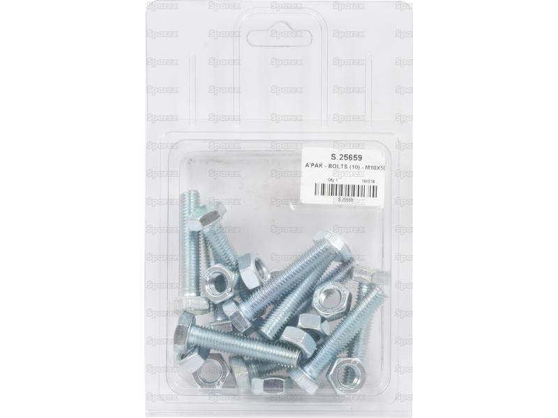 Metric Bolt, Size: M10 x 50mm (Din 960, 934) 10 pcs. Agripak