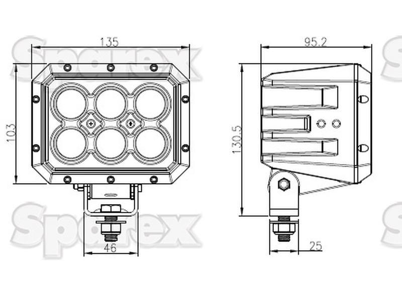 LED Work Light (Cree High Power), Interference: Class 3, 10000 Lumens, 10-60V Thomas LED (HP6)