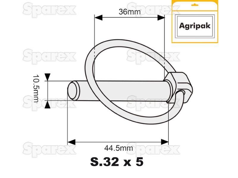 Round Linch Pin, Pin Ø10.5mm x 44.5mm (5 pcs. Agripak)