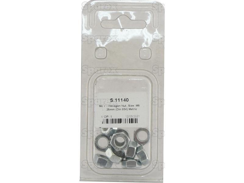 Metric Hexagon Nut, Size: M8 x 1.25mm (Din 934) Metric Coarse