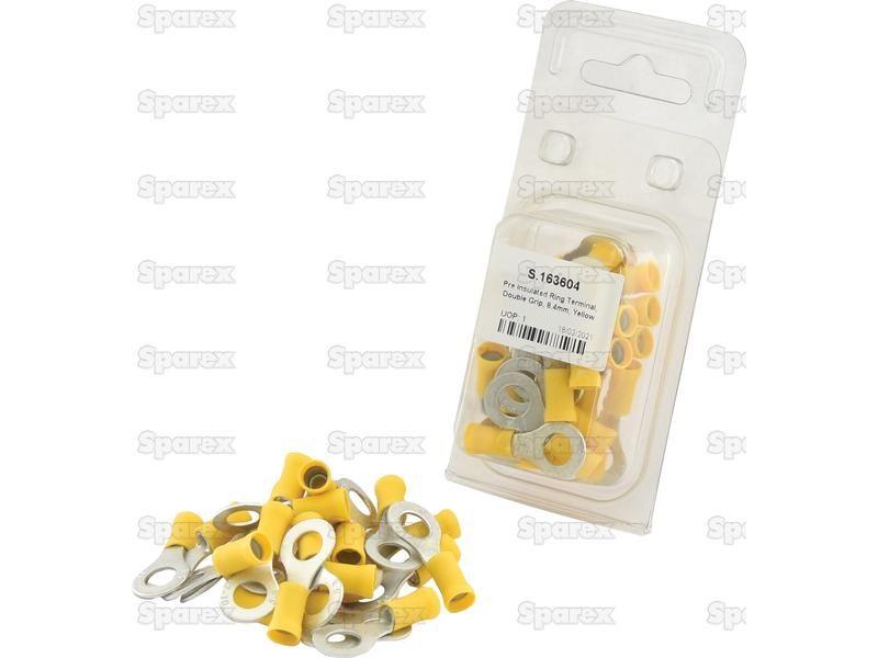 Pre Insulated Ring Terminal, Double Grip, 8.4mm, Yellow (4.0 - 6.0mm) (Agripak 25 pcs.)