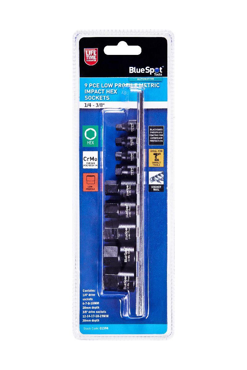 Blue Spot Tools 9 PCE 1/4"-3/8" Low Profile Impact Hex Sockets Metric